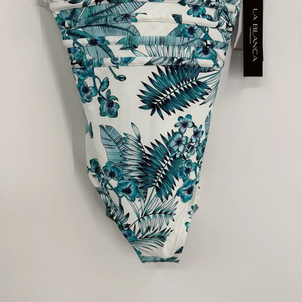 La Blanca One Piece Swimsuit Size 12 NWT Strappy Tropical Leaf Tummy Control - Picture 3 of 11